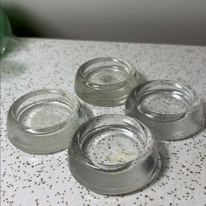 Set of 4 vintage Dominion glass furniture leg floor protectors 2”
